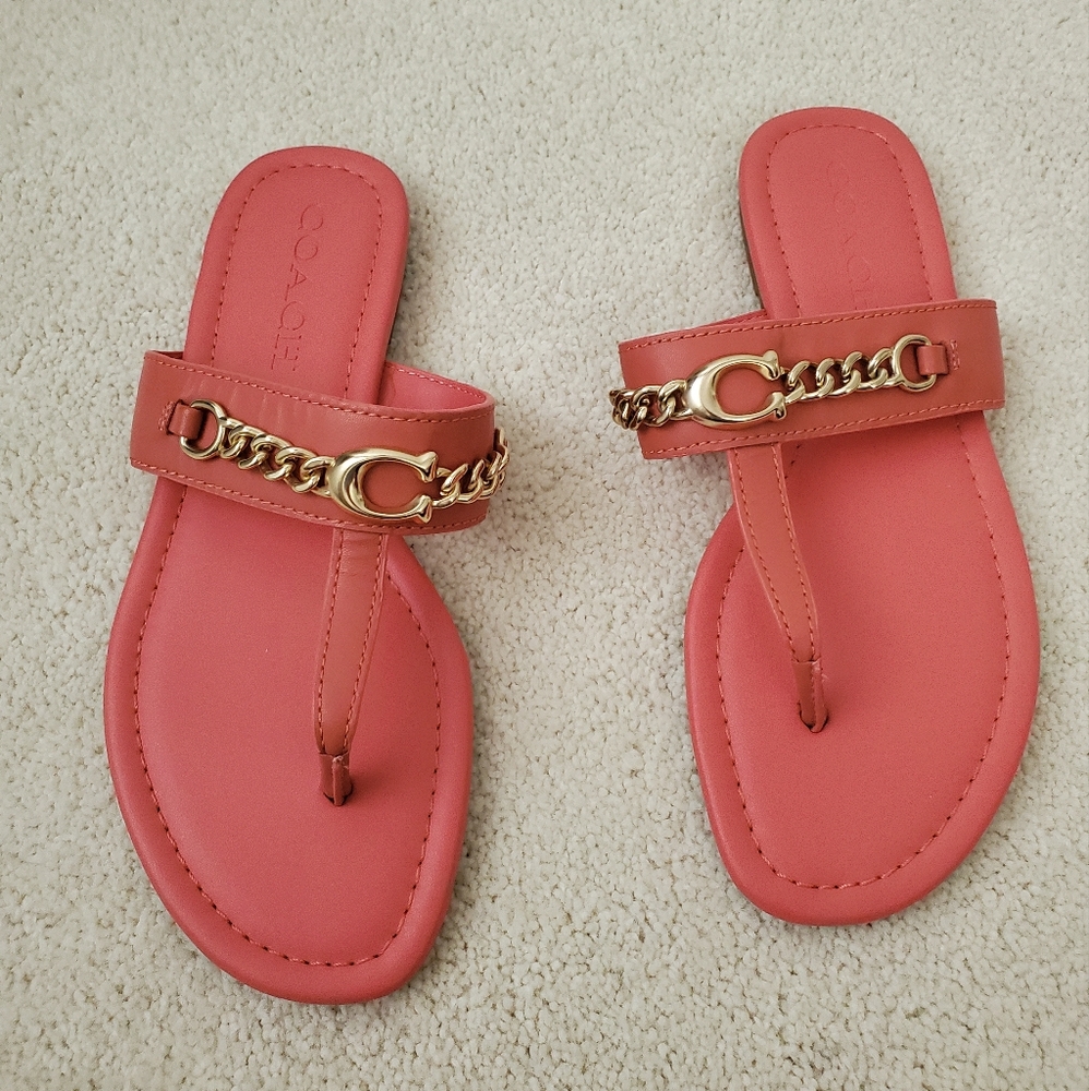 Coach Jaclyn Leather with Gold Sandals Coral sz6 - Picture 7 of 16